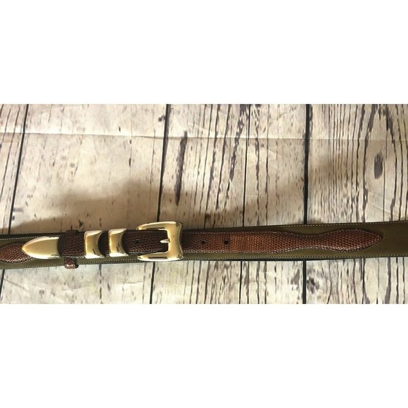 CALE Genuine Lizard Belt Mens -Spain- Green/ Brown Reptile Skin M-2459-3-44 - Picture 3 of 9